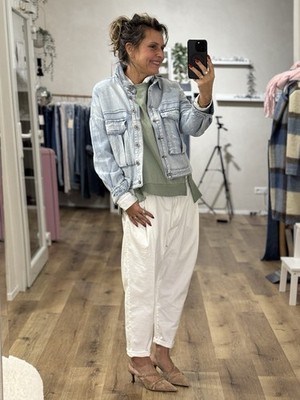 Sexy Woman Jeans Coole Haremshose Baggy Weiß Taschen Gr. M (L5)