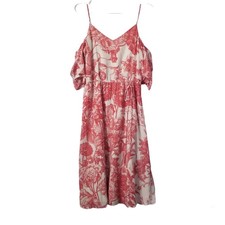 Loft Floral Cold Shoulder Red and White Dress size Medium Petite