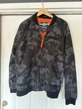 American Rag Bomber Jacket Men's Large Full Zip Black Gray Camo Urban Utility