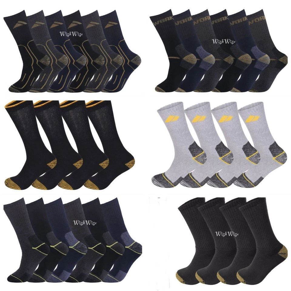 WISHWISE Mens Chunky Work Socks Workwear Boot Socks 3 , 6 , 12 Pairs Pack UK 6-11 & 11-14