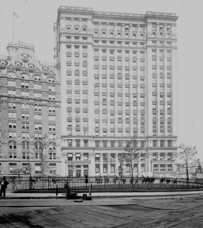 1900s NYC Bowling Green w/ Wooden Plank Street Glass Camera Negative