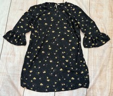 Womens Old Navy Size Medium 3/4 Bell Sleeve Floral Black Dress Sheath