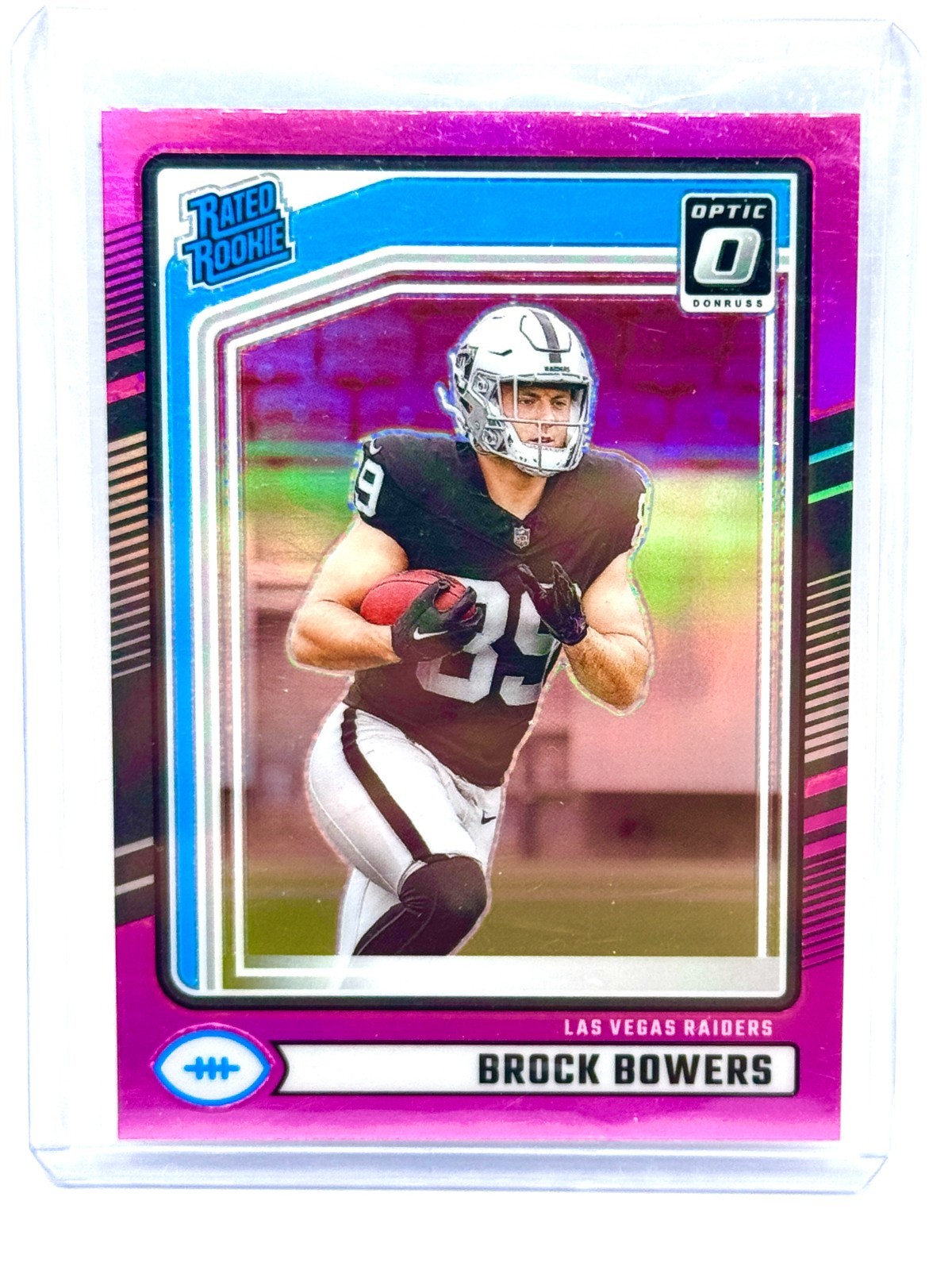 2024 Panini Donruss - Rated Rookie Brock Bowers #394 Optic Preview Pink Prizm RC