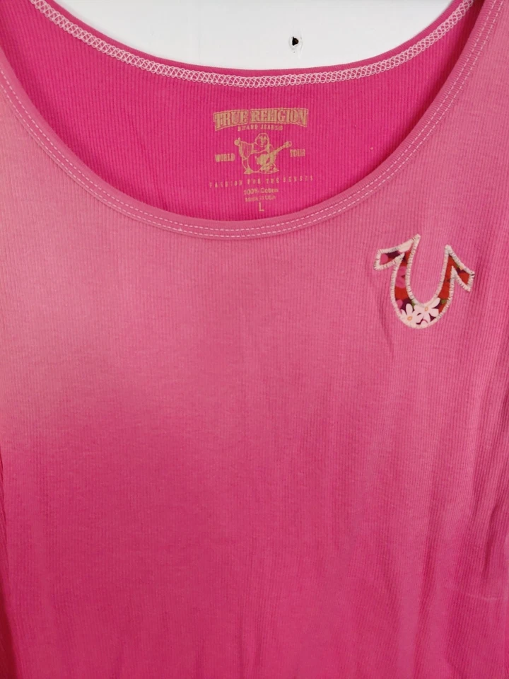 Camiseta sin mangas True Religion para mujer L Ombré rosa herradura Y2K acanalada ajustada occidental Foto 3 de 4