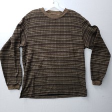 Arrow USA 1851 Mens Medium Sweater Brown Plaid Soft Cotton Poly Crew Long Sleeve