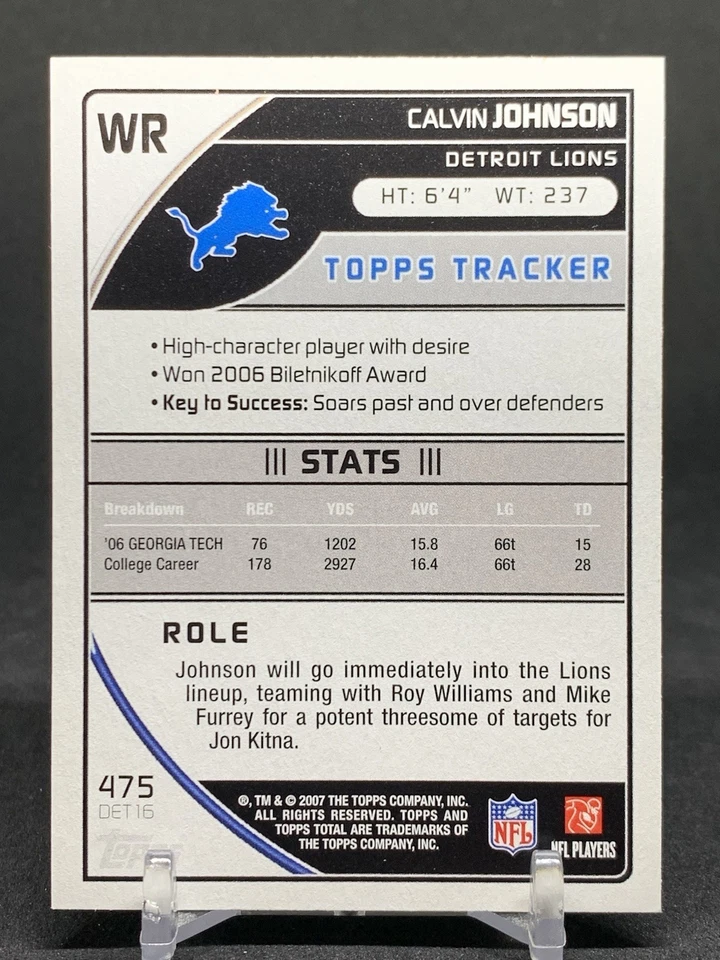 2007 Topps Total Calvin Johnson #475 Rc 1st Edition Rookie SSP Rare - Image 3 of 3