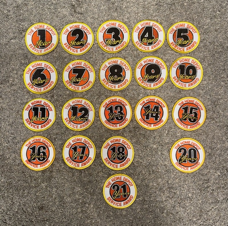 The Home Depot Employee Years Service Award Patches- Huge Lot Of 20- Nice Lot!