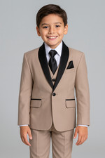 Boys Khaki Beige Shawl Tuxedo Suit