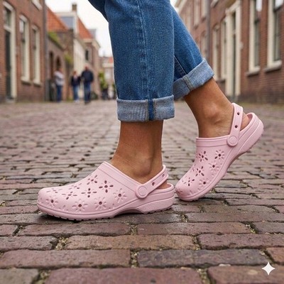Crocs Classic Floral Cut Out Clog M8/W10 Pink 210927-6ZW **NEW**