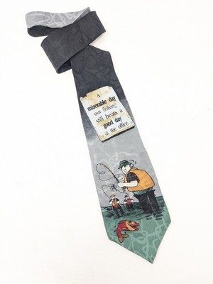 Vintage Guy Laroche Miserable Fishing 100% Silk Tie 1990s Fathers Day Gift Funny