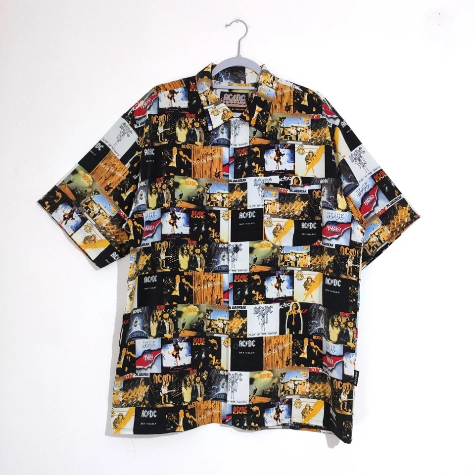 Camisa Dragonfly Rockware Vintage ACDC XL EE. UU. Hecha Manga Corta Abotonada AOP Foto 2 de 4