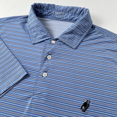 B Draddy Sport Men s Med Polo Shirt Performance Stretch Blue White Stripe Golf