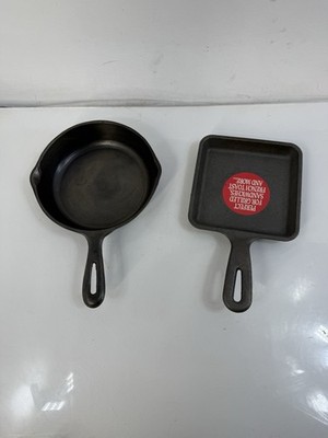 2,VINTAGE Personal Pans LODGE 5WS SQUARE CAST IRON SKILLET  5.5  & 7  Round