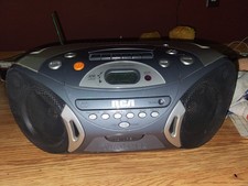 RCA Twinbass Boombox CD Cassette AM/FM Radio Black/Silver Headphone Jack
