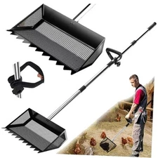12" Metal Chicken Poop Scooper Rake for Sand with 24 to 68" Handle, Black Max