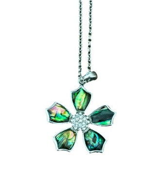 Abolone Muschel Blume Halskette Sterlingsilber mit Kristall Mitte 18''