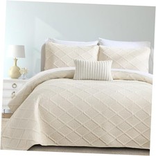 California King Size Beige Quilt Set Lightweight Oversized Bedspread