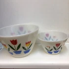 Vintage Fire King Oven Ware Milk Glass Tulip Mixing Bowls Small #13 Large #11