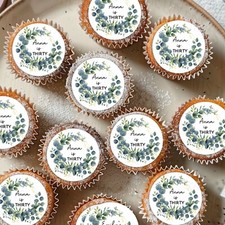 Personalised Eucalyptus Wreath Cupcake Toppers Edible Wafer Hen Do Birthday Part