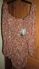 ladies floral chiffon double ruched bodycon dress size 10,PRETTYLITTLETHING,bnwt