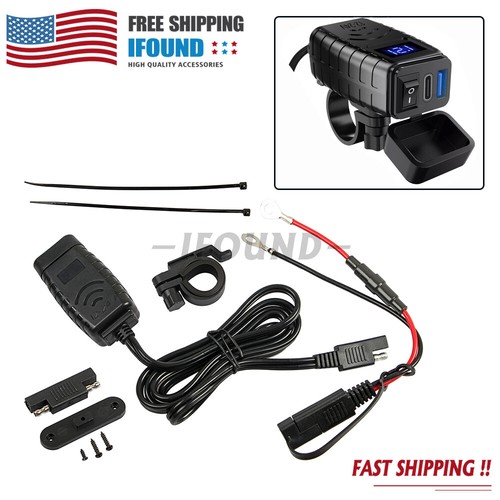 Motorcycle Dual USB Charger, Phone Fast Charging Waterproof, QC + PD3.0 Charger