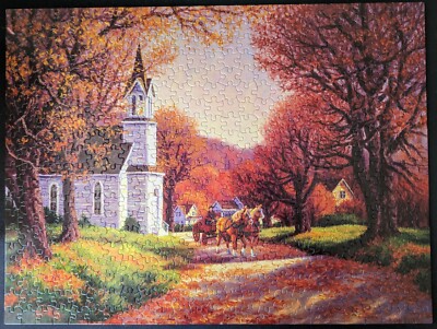 Sunsout ROAD BY THE CHURCH 500 pc Jigsaw Puzzle 18 X 24'' COMPLETE Van Beek 62809