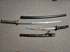 2x Samurai Swards set Katana and Wakizashi with dragon etching Horimono blades