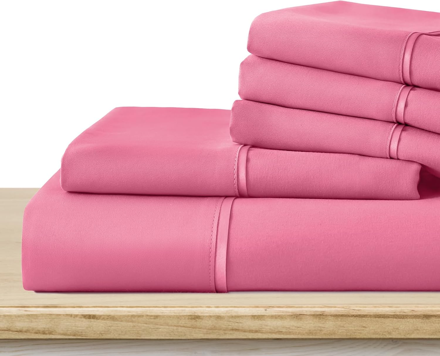 6 Pcs Hot Pink Queen Bed Sheets, Queen Size Sheet Set Deep Pocket Fit for 16 Inc