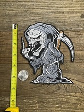 Embroidered Patch Iron Grim Reaper Middle Finger Beating Death Extra Large