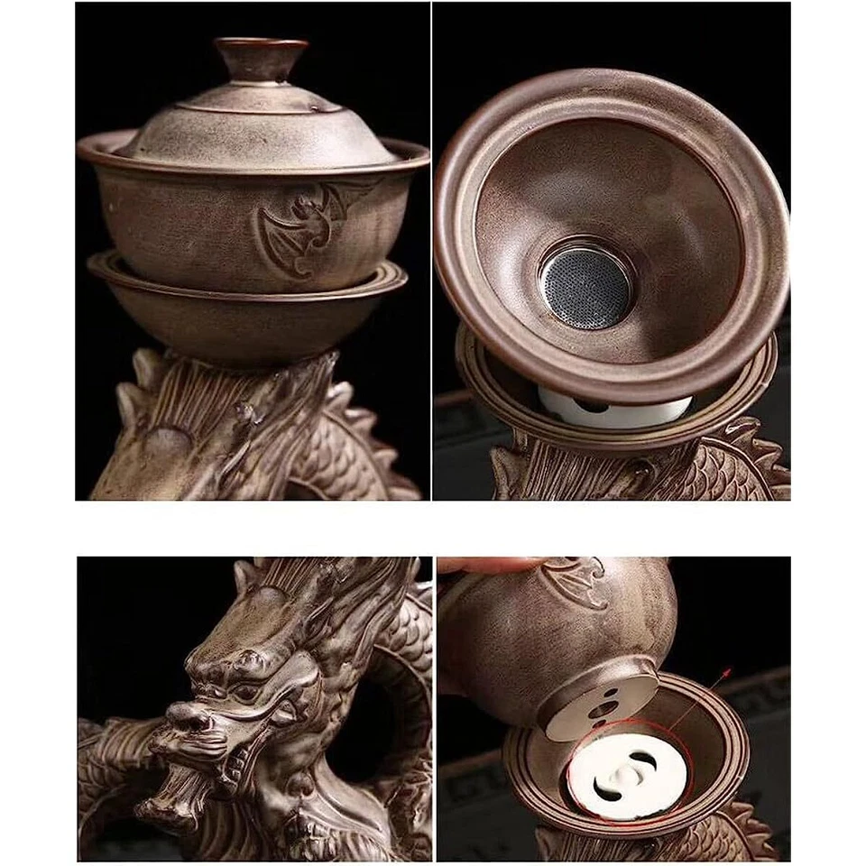 Chinese Dragon Tea Set Gongfu Lazy Teapot Made of Ceramic Unique Gift - Image 4 of 4