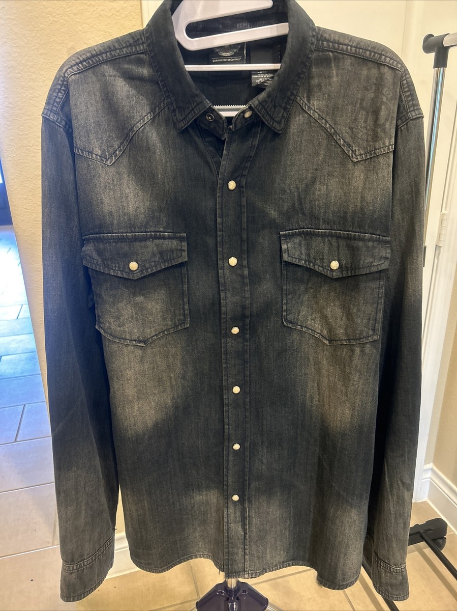 Men's Harley Davidson Western Denim Black Distressed LS Pearl