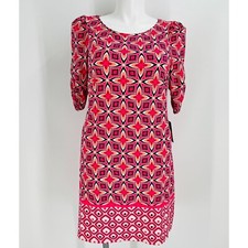 Eliza J Women's Geometric Sheath Dress Size 16 Knee Length Half Sleeve Pink