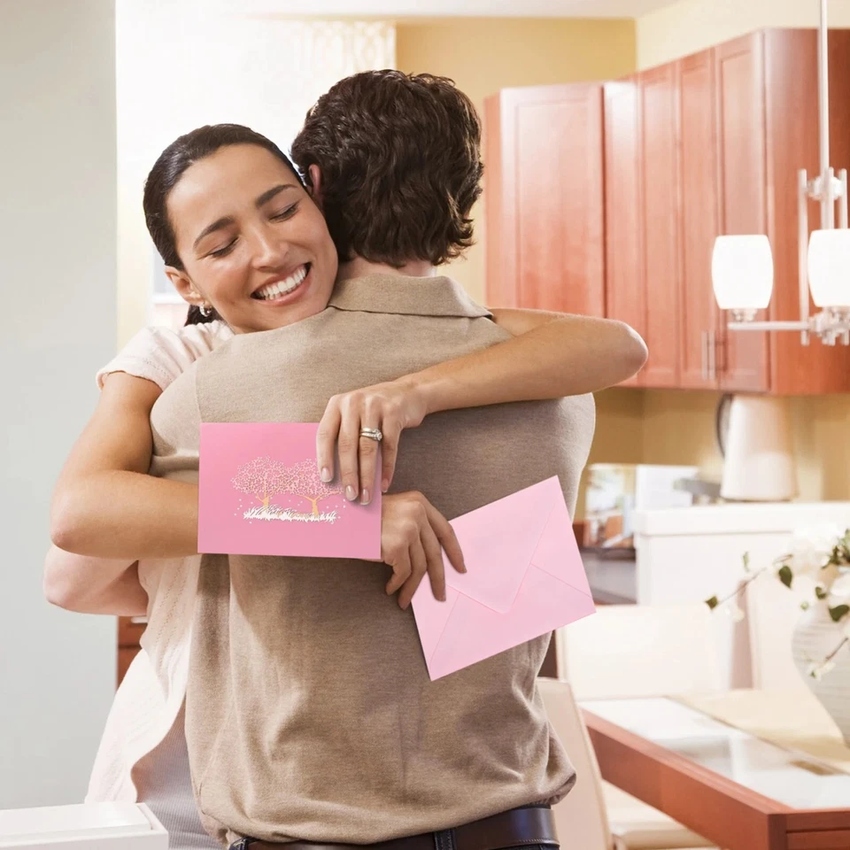 3D Pop Up Card Valentines Birthday Card Pink Cherry Blossom Tree Lover Couple UK - Image 2 of 4