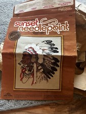Indian Chief Sunset Stitchery Designs Needlepoint Kit 6720 vtg 1978 Crewel