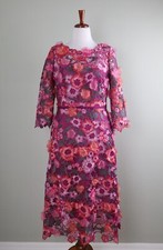 MARCHESA NOTTE 1095 Petal Floral Embellished Lace Midi Evening Dress Size 12