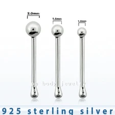 2pcs. 22G .925 Sterling Silver Ball Nose Bone Nose Stud Ring 1mm 1.5mm 2mm Ball