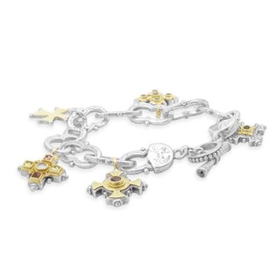 Konstantino Sterling Silver and 18 Karat Yellow Gold Five Maltese Cross  Bracelet