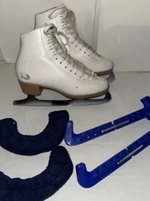 Womens Size 4.5 Riedell Figure Skates Leather MK Sheffield Blades with covers