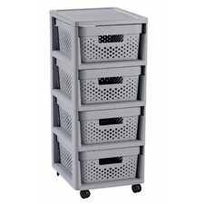 2 x Storage Unit with Basket Drawers Wheels Plastic Grey 2 PCS Set Curver 11L HQ