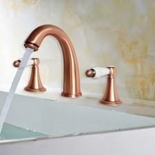 Red Copper Widespread Double handle Bathroom Basin Sink Faucet 3 Holes Mixer Tap