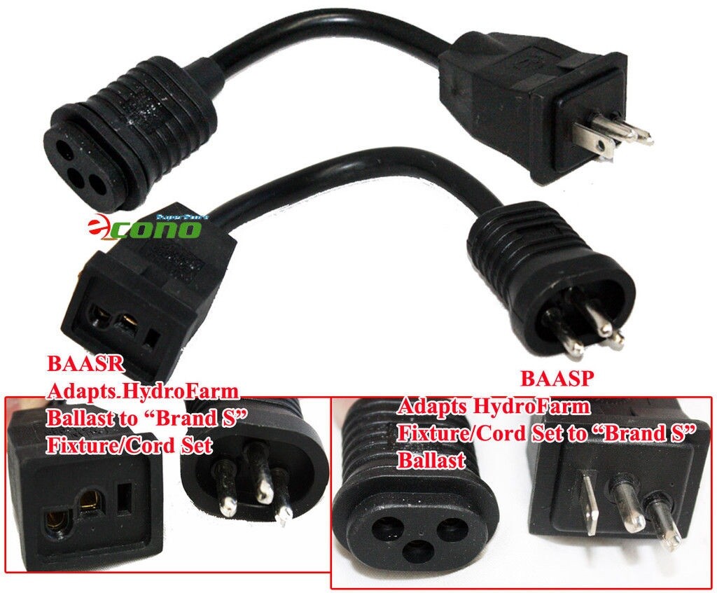 BAASP 8" Plug Adapter Cord Hydrofarm Fixture Cord to Brand S Ballast Receptacle