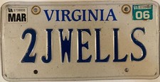 Vanity J WELLS license plate John Jack Jay Jim Jacob Jared James Jewels Jan Joe