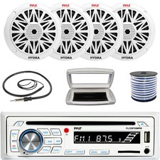 Pyle Single-DIN Marine CD Receiver W/White Cover, 4x 8" 300W Max 2-Way Speakers