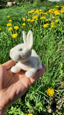 Easter Bunny White Rabbit 4'' OOAK Needle Felted Wool Handmade Gift Spring Home
