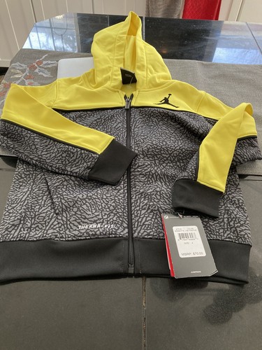 BOYS NIKE AIR JORDAN FULL ZIP HOODIE HOODY SIZE 4 VOLT YELLOW/GRAY NWT - Picture 2 of 4