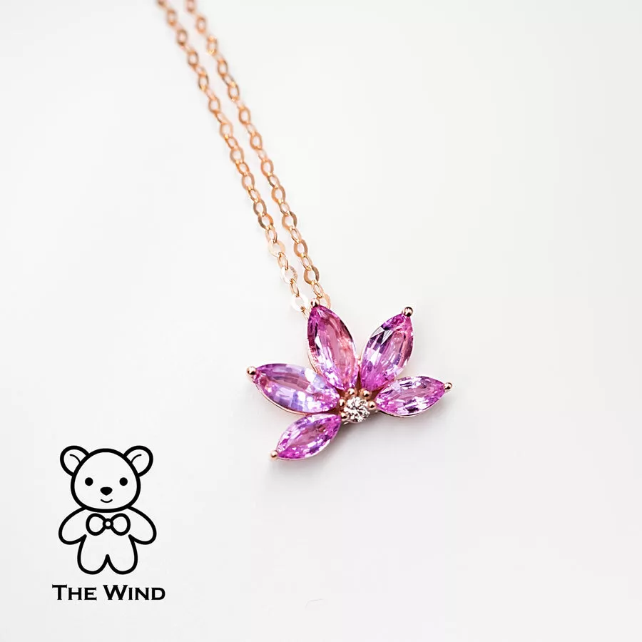 18k White Gold, Rose Cut Diamond & Pink Diamond Flower Necklace