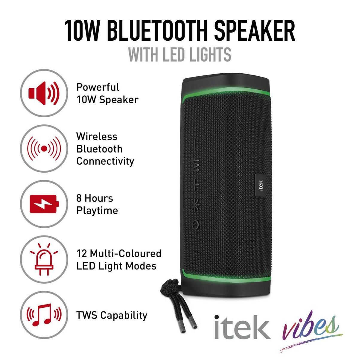 iTek Vibes Wireless Speaker, Bluetooth, I58092BLK, Black UK