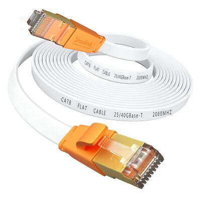 Cat8 Ethernet Cable 25ft 40Gbps Flat SFTP Internet Patch Cord RJ45 White