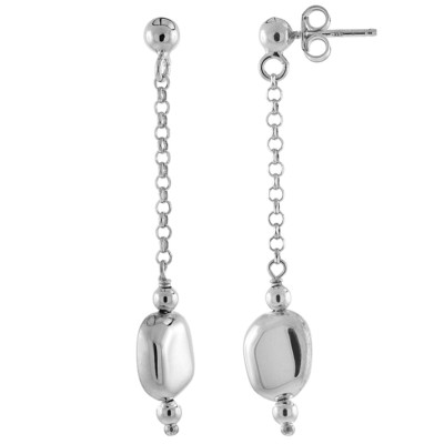 Sterling Silver Flat Mirror Bead Dangling Earrings, Made in Italy
