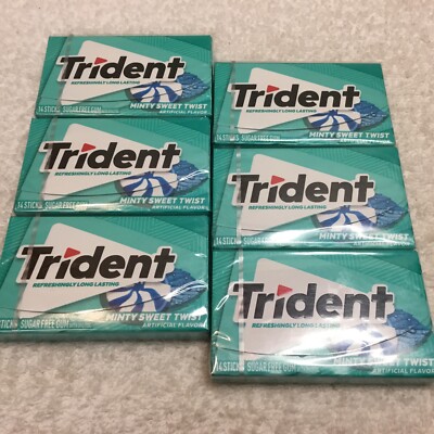 6 X Trident Minty Sweet Twist Sugar Free Gum 14 Pieces/pack (84 Pieces Total)